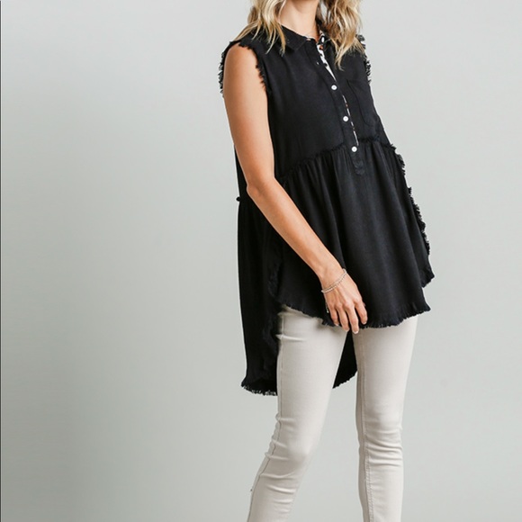 Tops - 💗Raw Hemmed Button Front Linen Tunic 💗